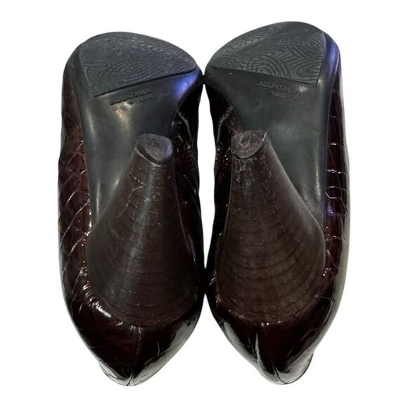 Aquatalia Chianti Croc Italian Patent Leather Burgundy Heeled Ankle Booties 8.5 - Picture 8 of 8